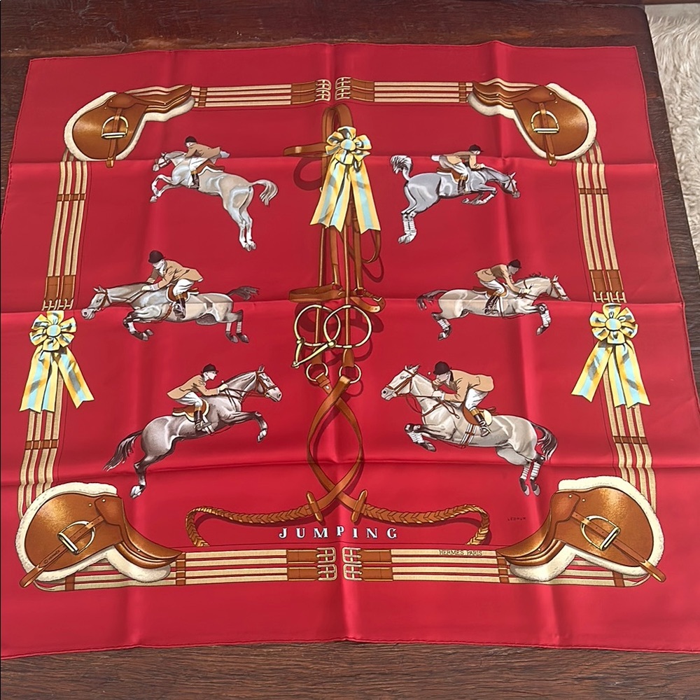 Hermes Scarf “Jumping” by Ledoux. 100% Silk.